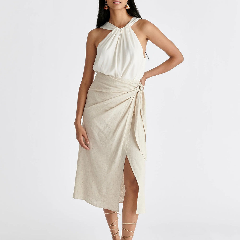 Linen Blend Wrap Skirt Paisie