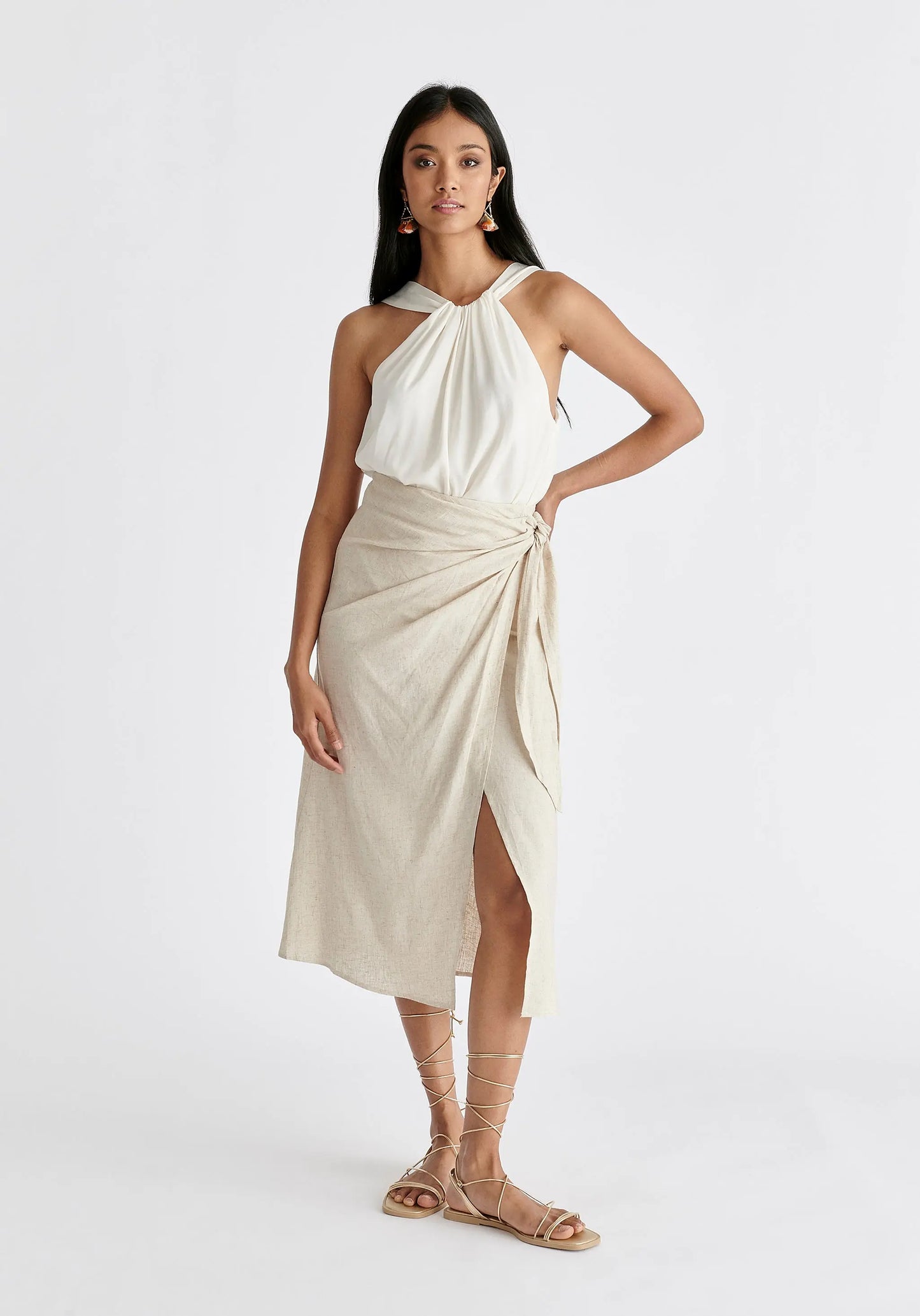 Linen Blend Wrap Skirt Paisie