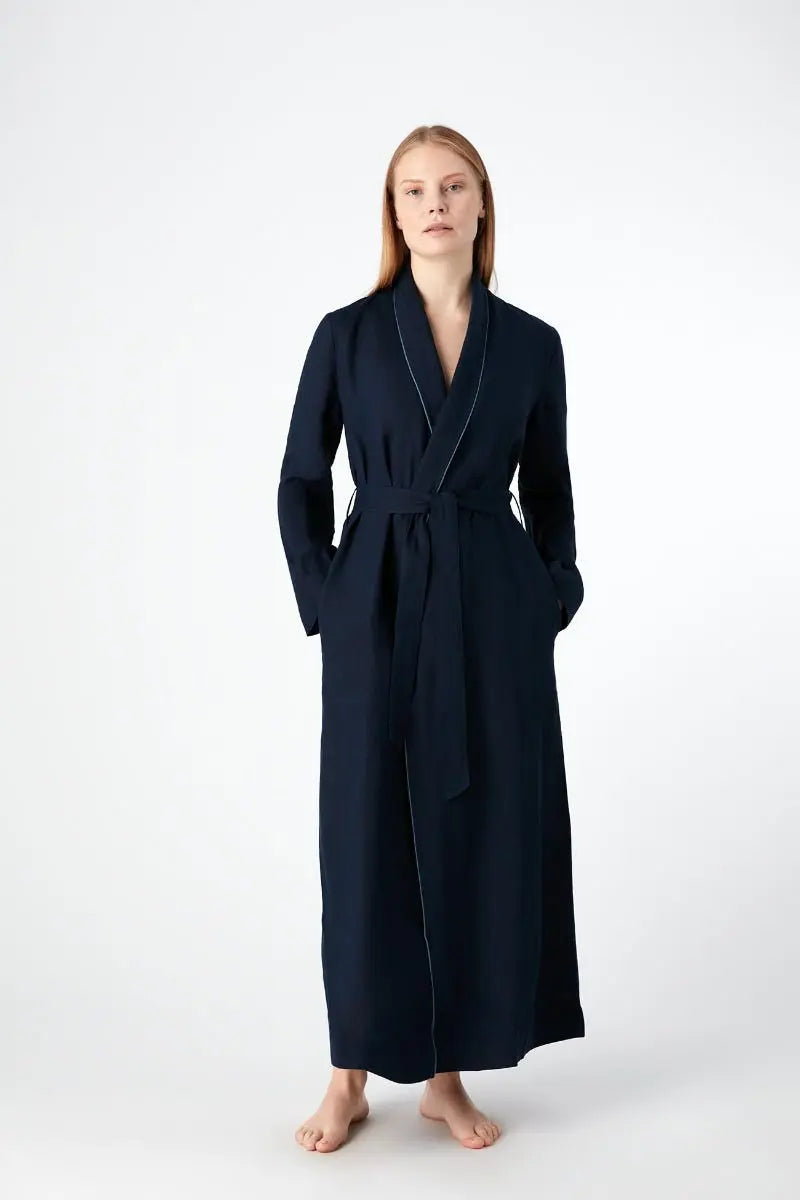 Linen Robe Navy Bamford