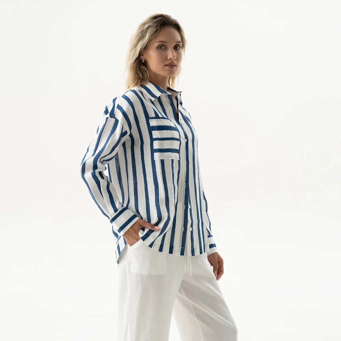 Linen Spirit Shirt Nautical Print NOKAYA
