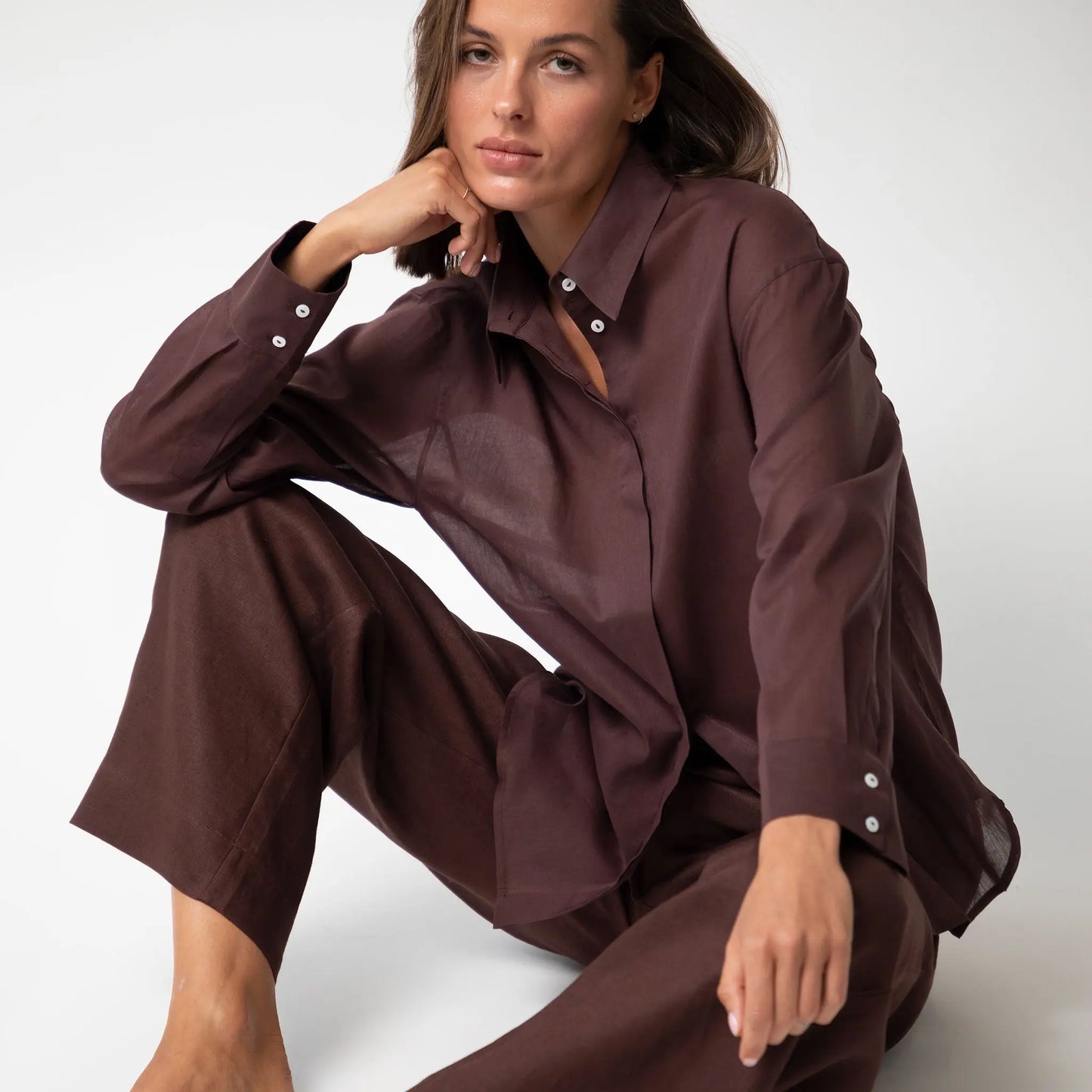 Linen Voile Shirt Restorative Brown NOKAYA