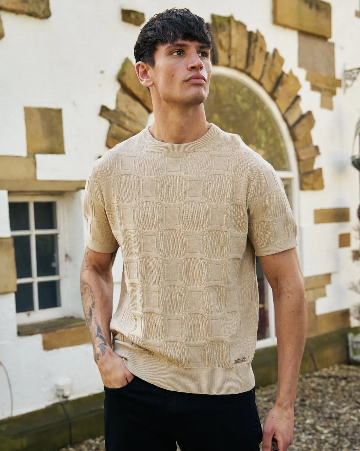Littleton Knit T-Shirt Light Stone Duck and Cover