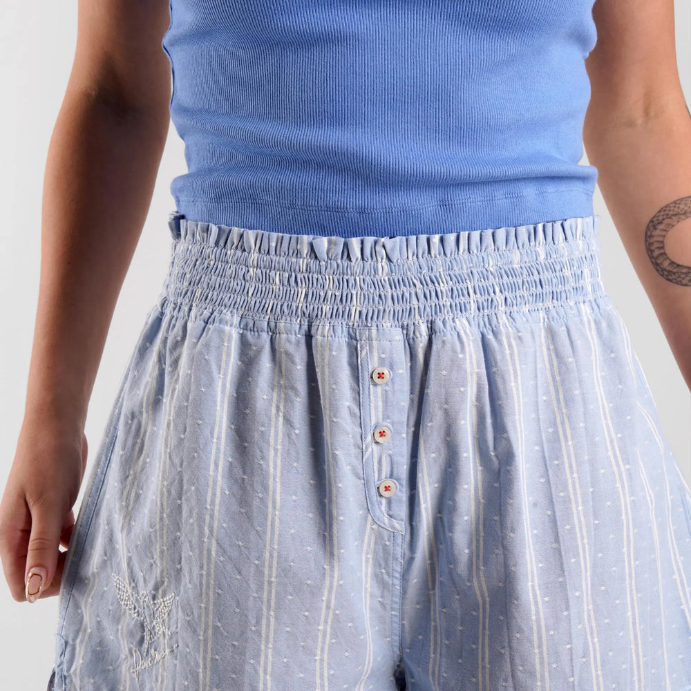 Lomandra Stripe Ethical-Cotton Shorts - Glacier Blue Peachaus