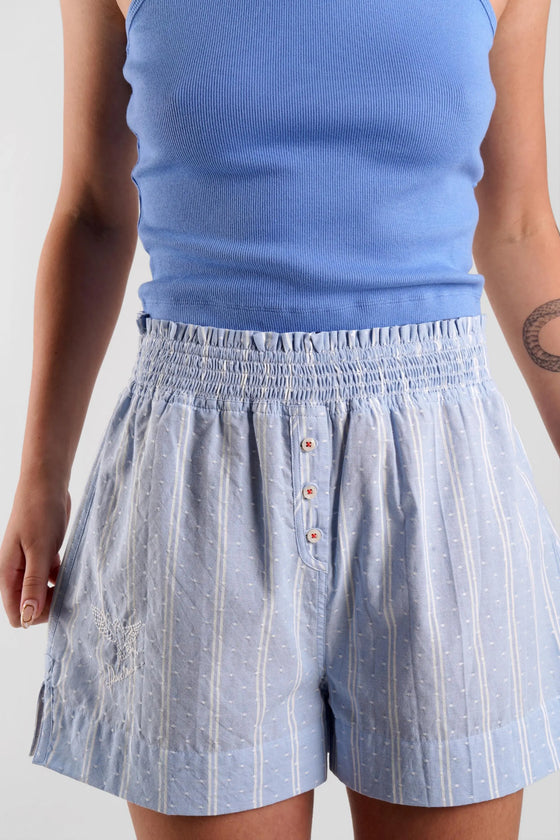 Lomandra Stripe Ethical-Cotton Shorts - Glacier Blue Peachaus