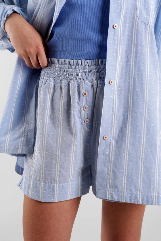 Lomandra Stripe Ethical-Cotton Shorts - Glacier Blue Peachaus
