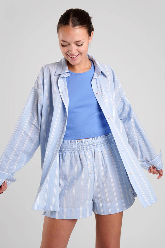 Lomandra Stripe Ethical-Cotton Shorts - Glacier Blue Peachaus