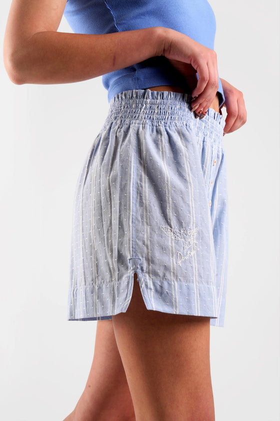 Lomandra Stripe Ethical-Cotton Shorts - Glacier Blue Peachaus