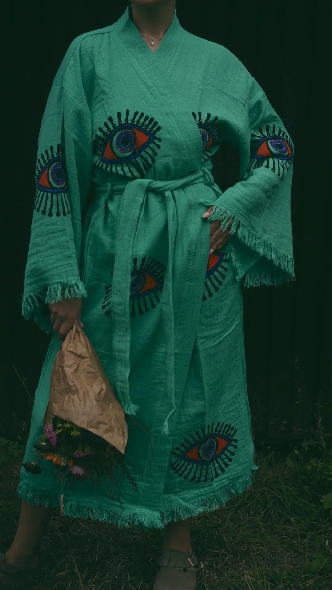 Long Cotton Robe: Jade Green Eye Loome Lifestyle