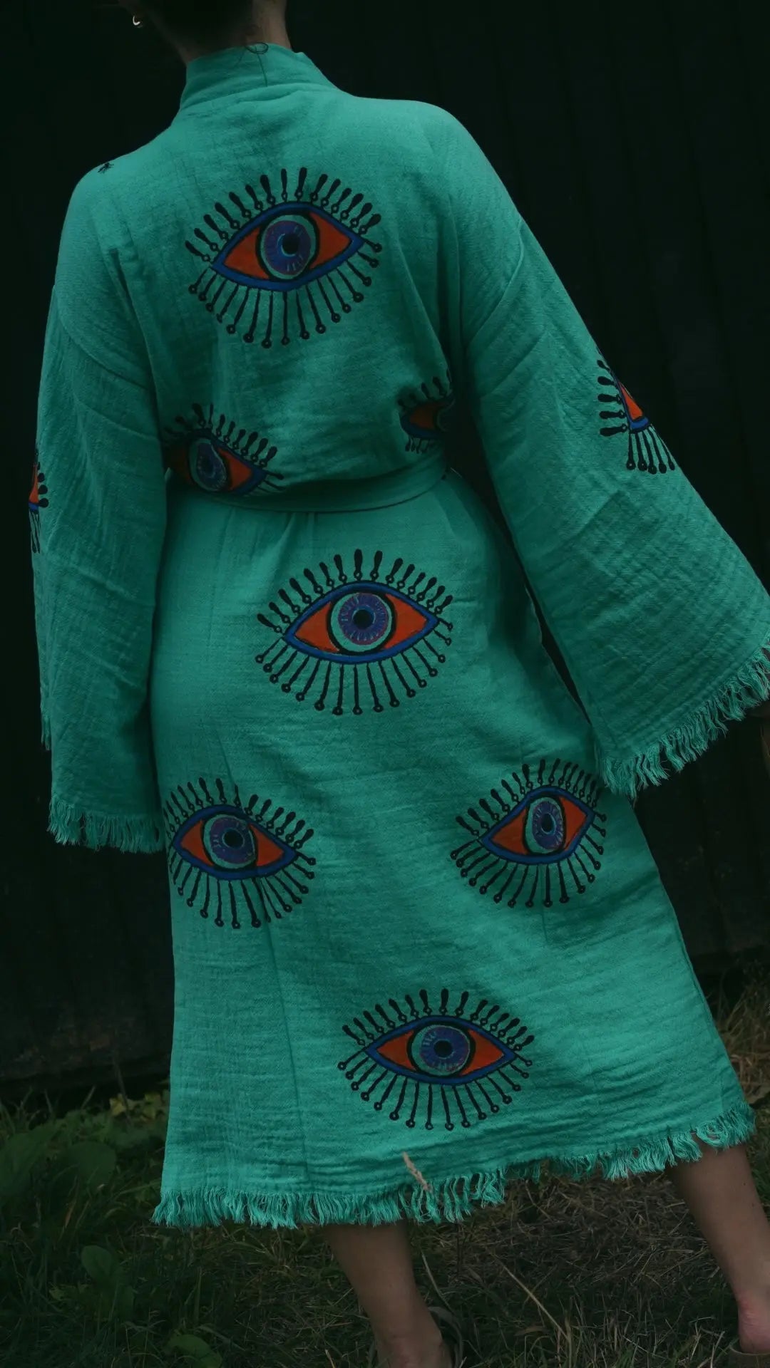 Long Cotton Robe: Jade Green Eye Loome Lifestyle