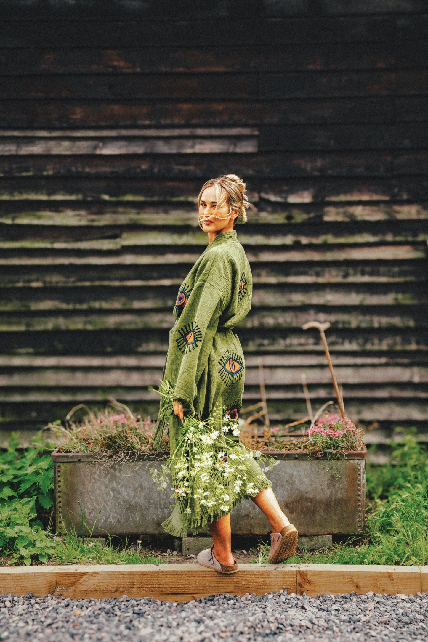 Long Cotton Robe: Khaki Green Eye Loome Lifestyle
