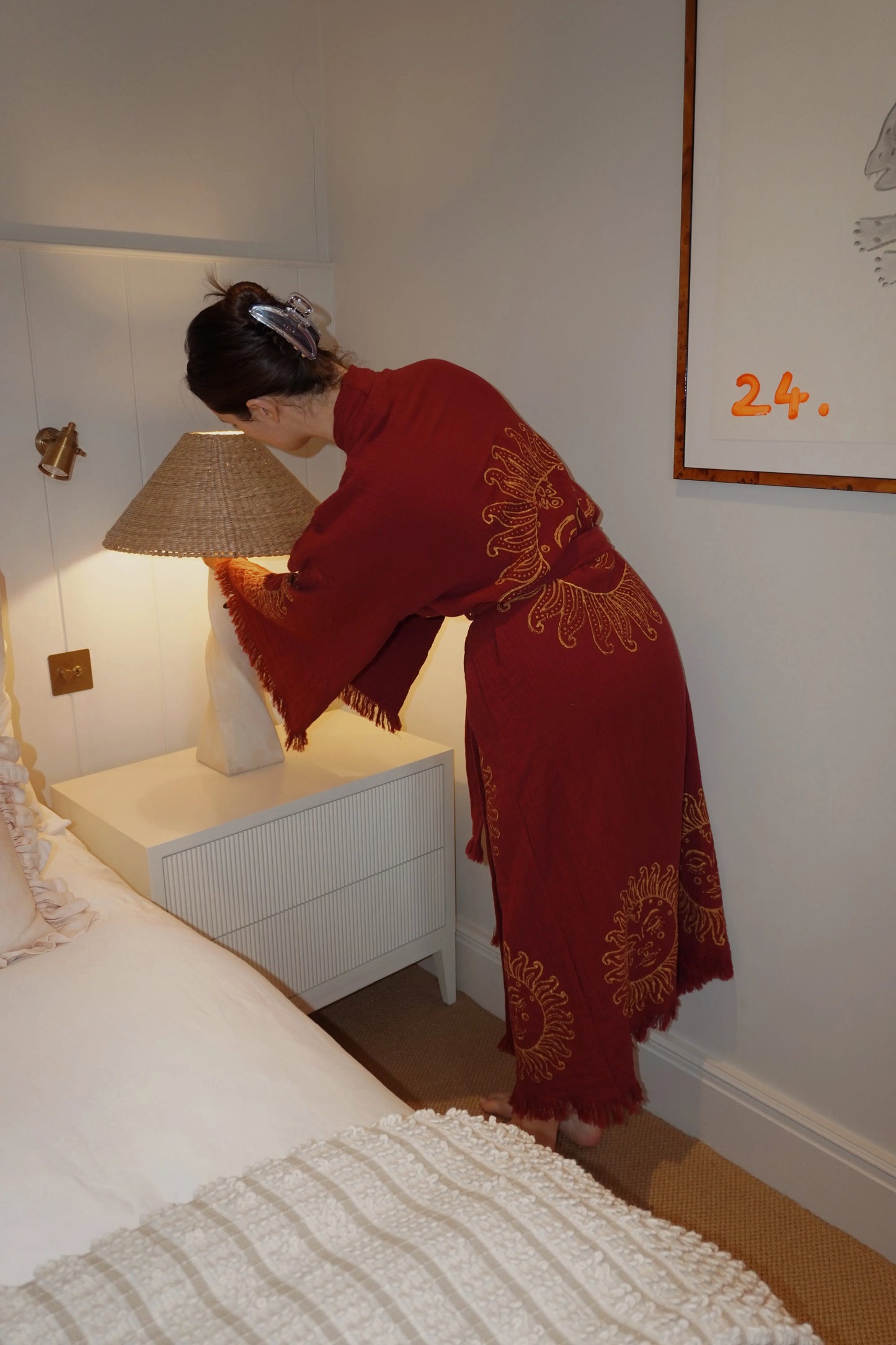 Long Cotton Robe: Merlot with Gold Sun Loome Lifestyle