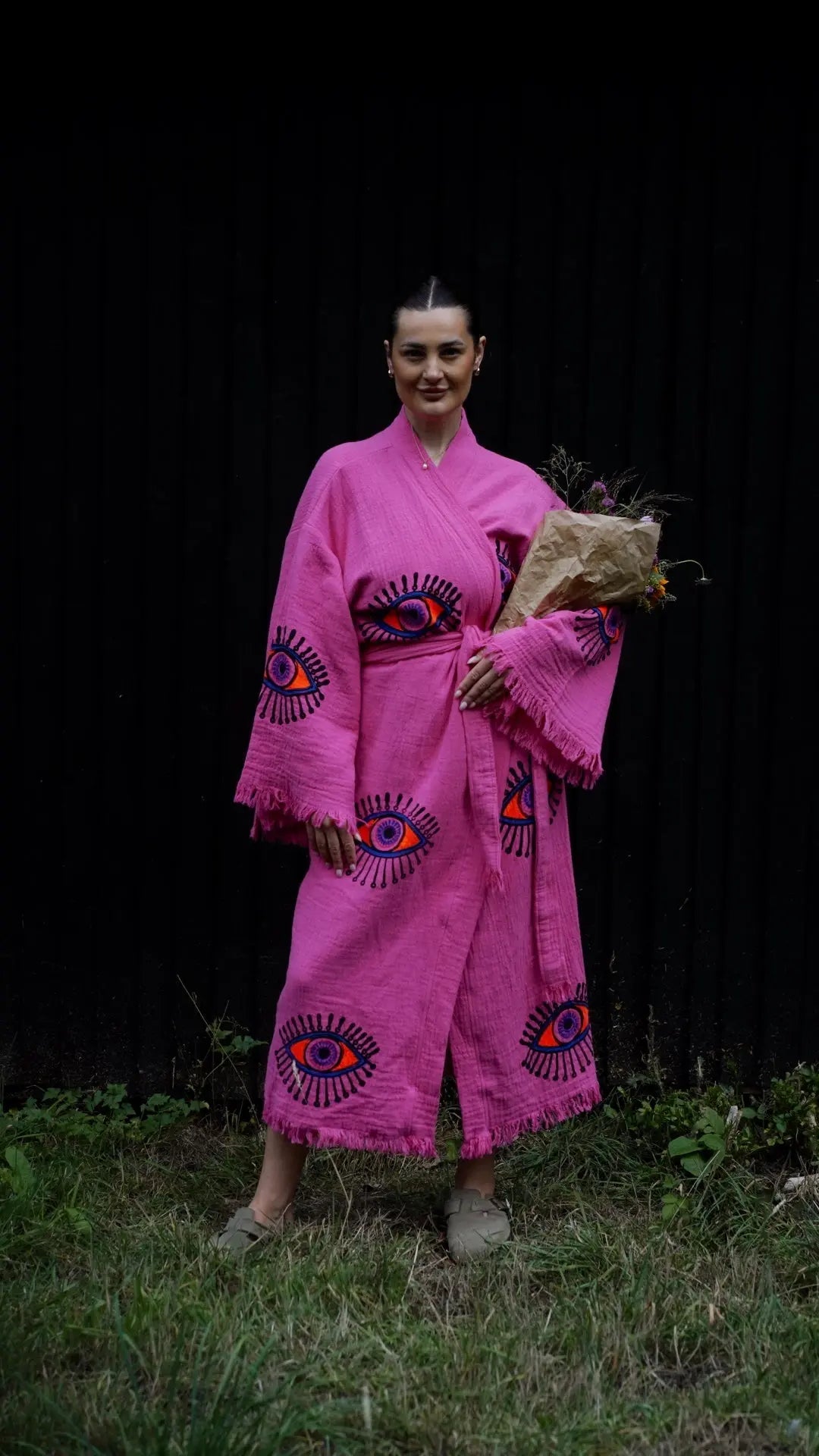 Long Cotton Robe: Pink Eye Loome Lifestyle