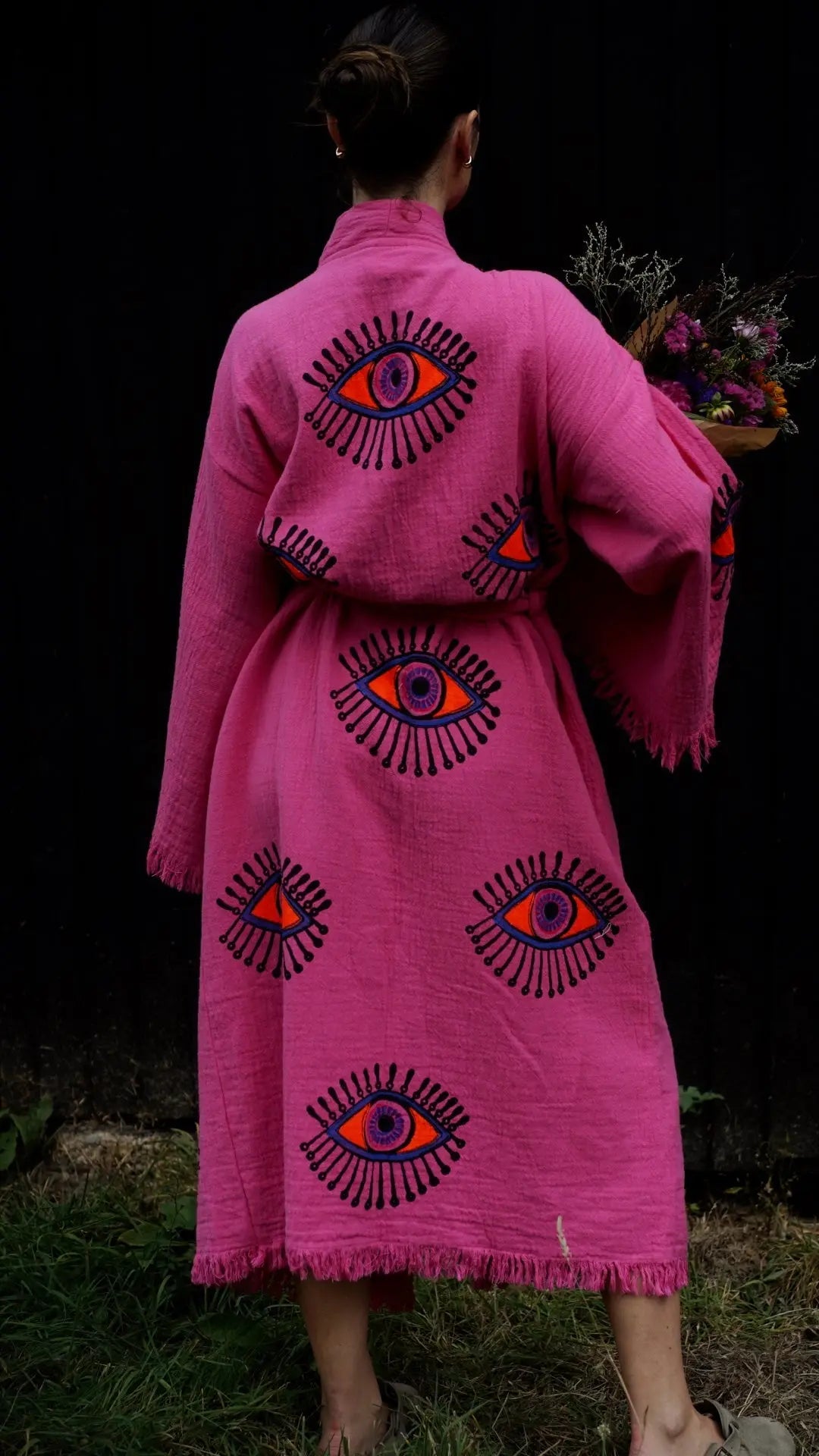 Long Cotton Robe: Pink Eye Loome Lifestyle