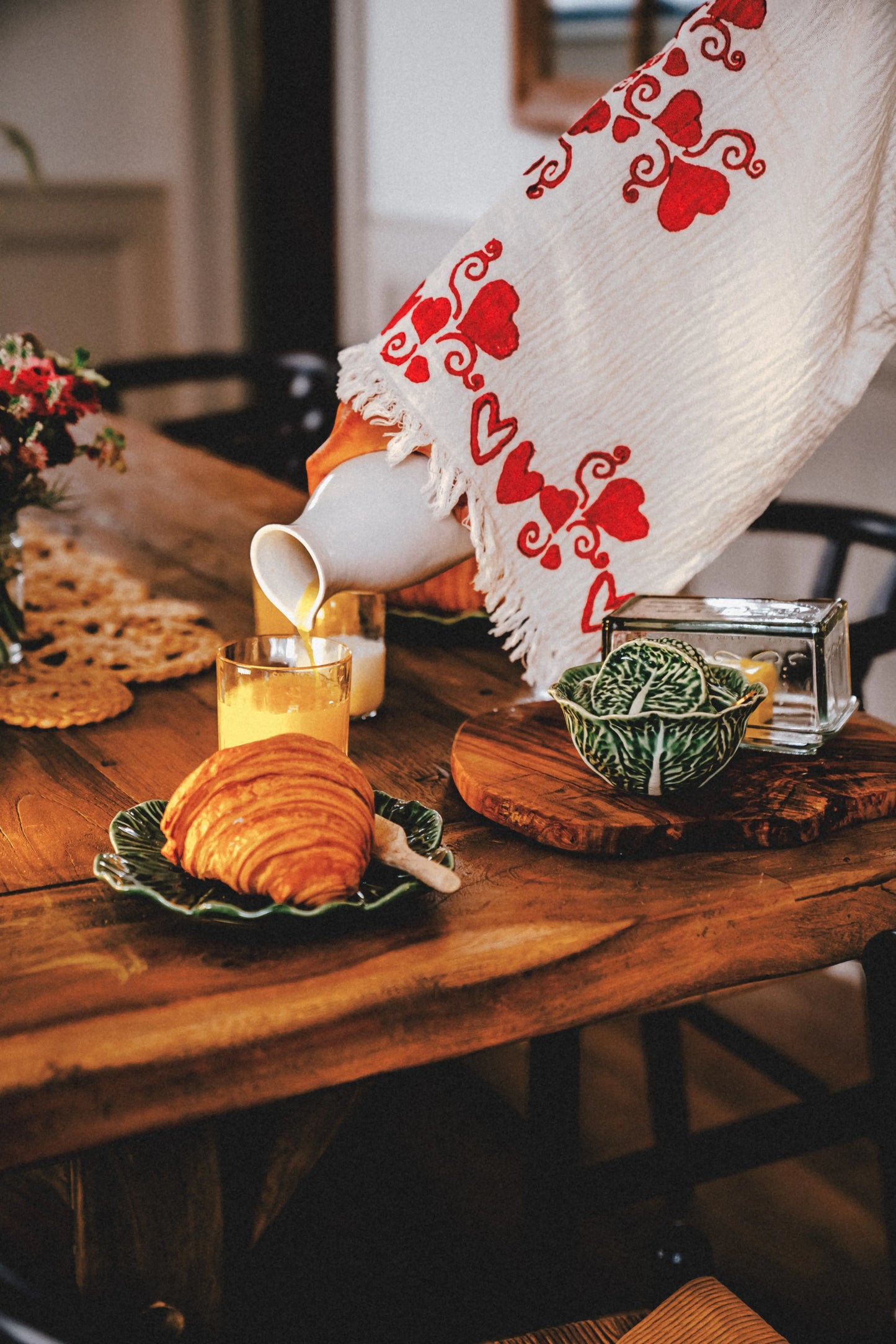 Long Cotton Robe: White with Hearts Loome Lifestyle