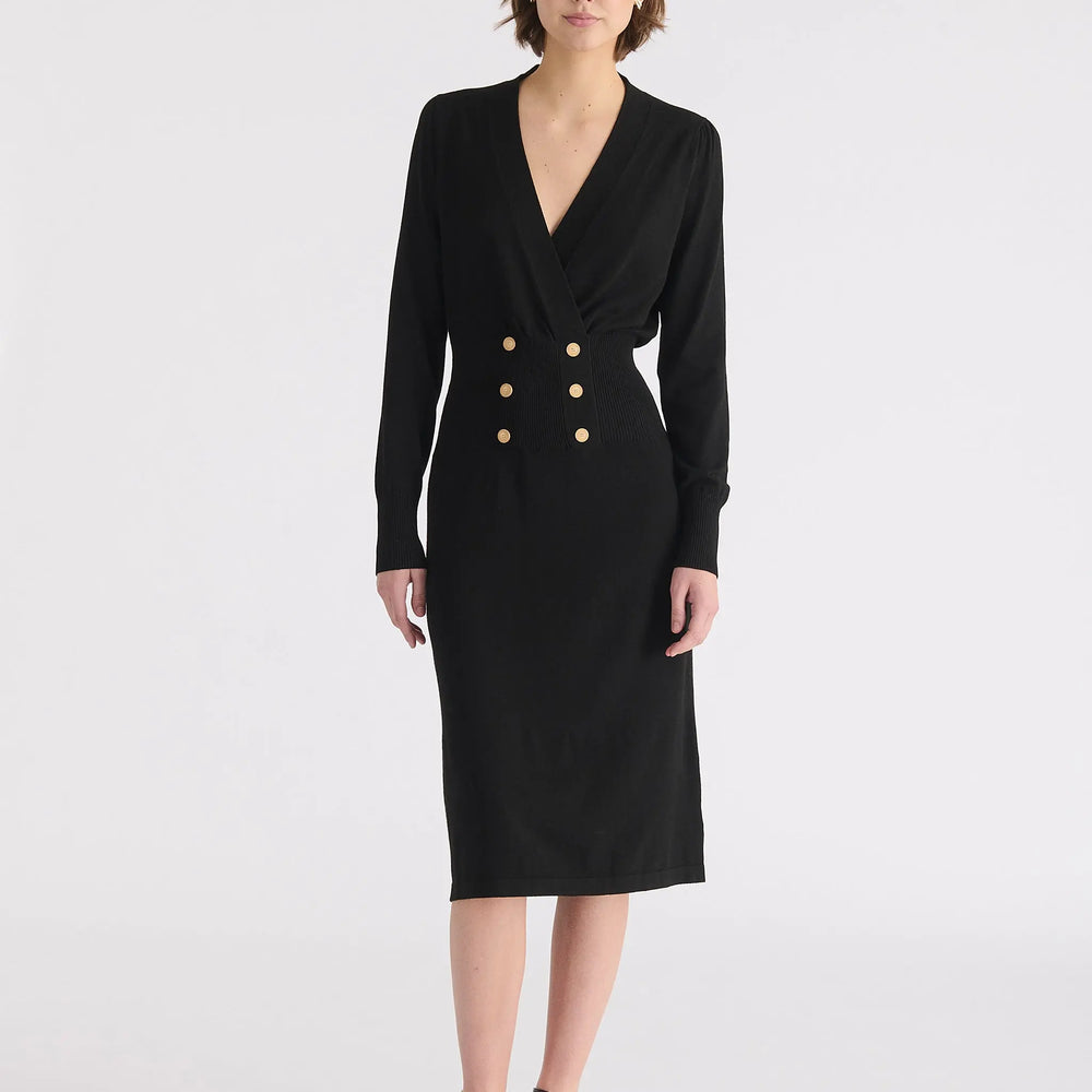 Long Sleeve Knitted Button Wrap Dress Paisie