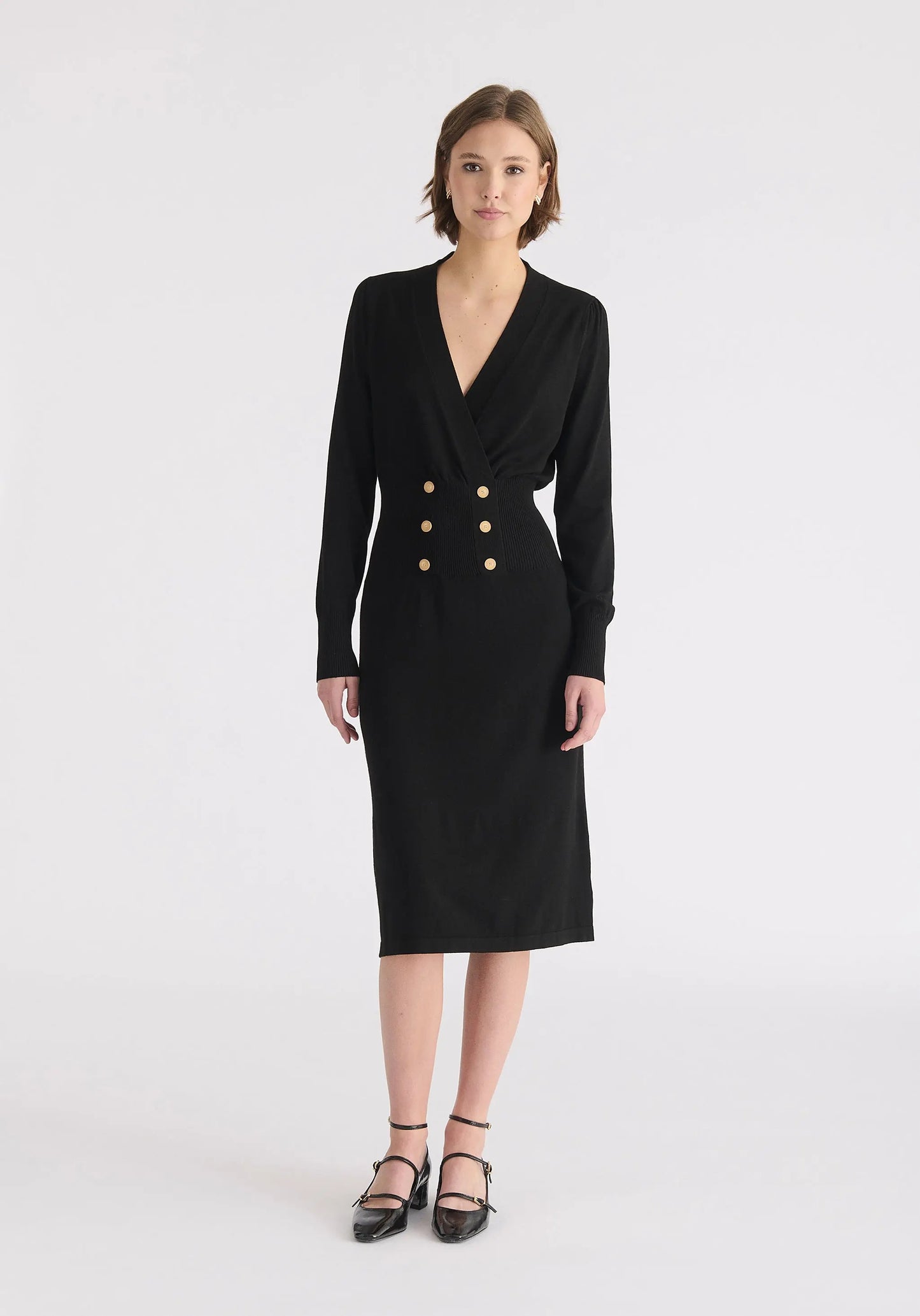 Long Sleeve Knitted Button Wrap Dress Paisie