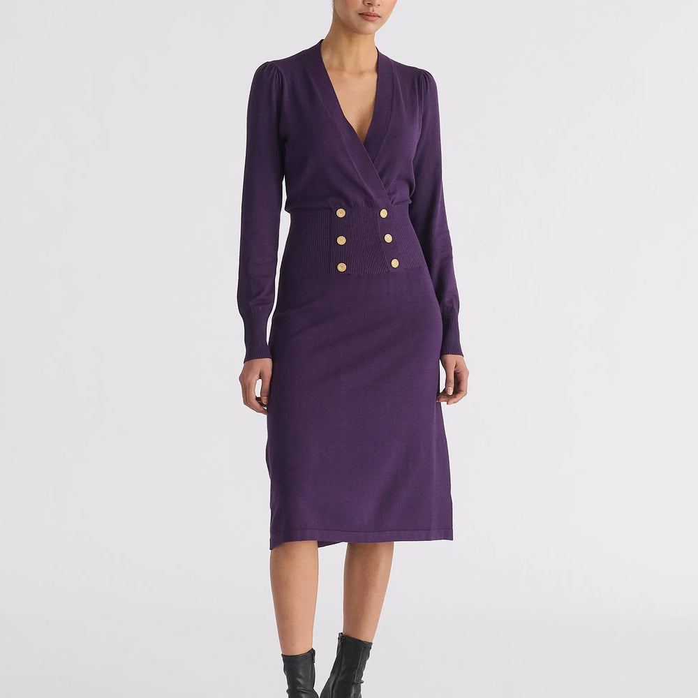 Long Sleeve Knitted Button Wrap Dress Paisie