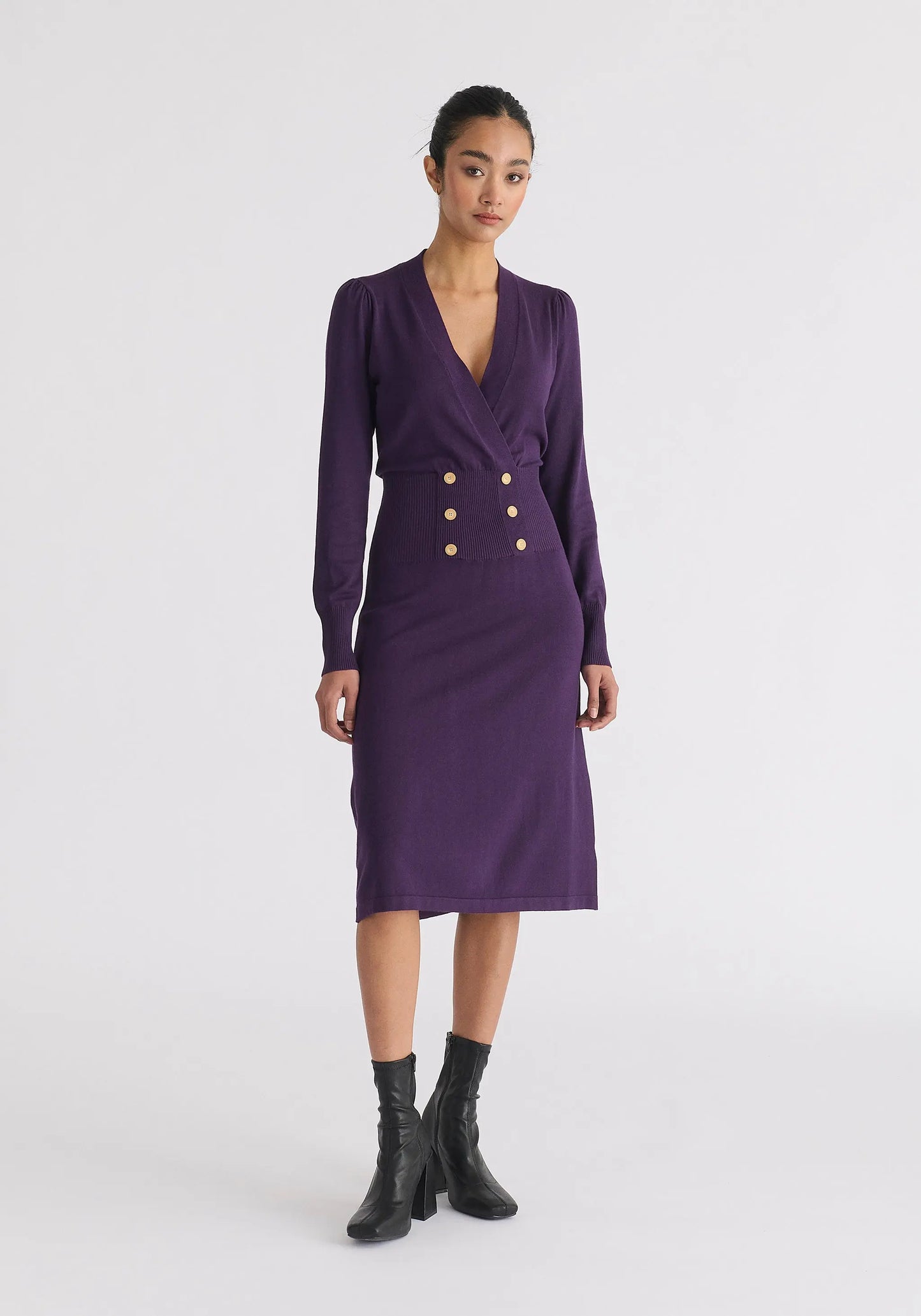 Long Sleeve Knitted Button Wrap Dress Paisie