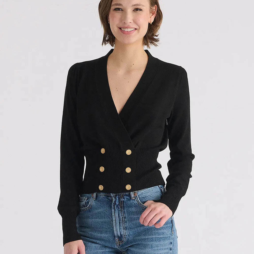 Long Sleeve Knitted Button Wrap Top Paisie