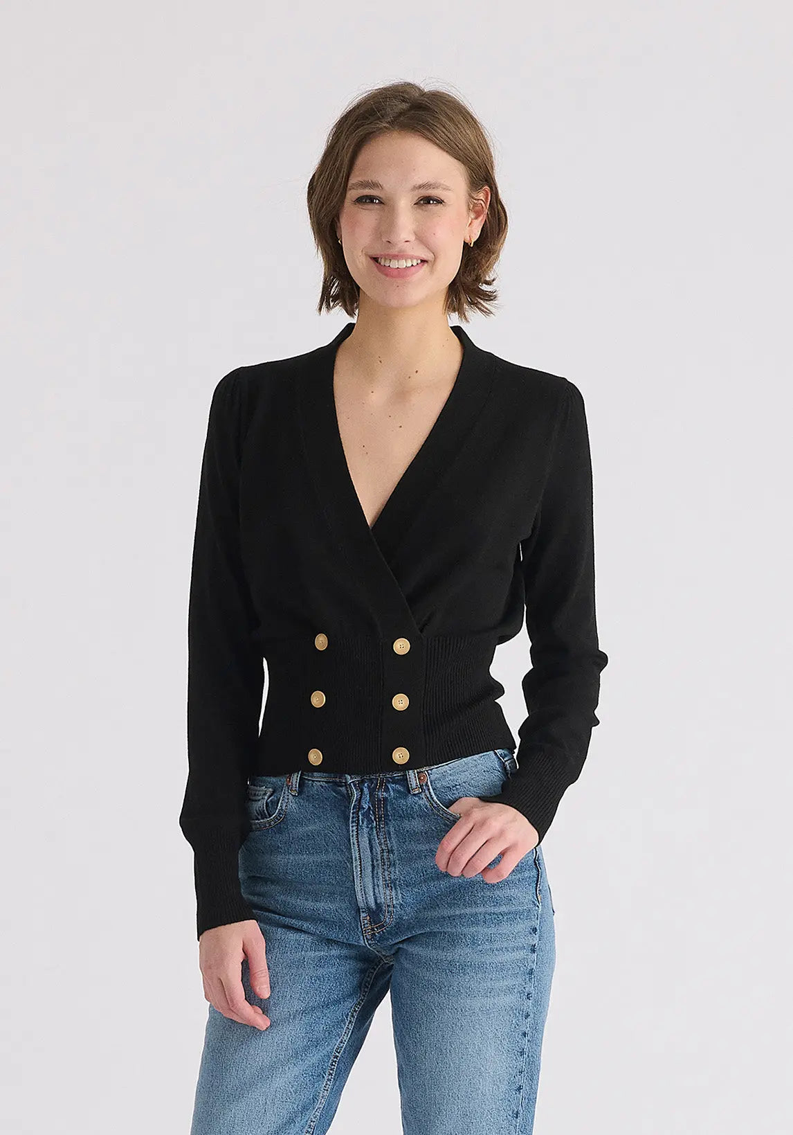 Long Sleeve Knitted Button Wrap Top Paisie