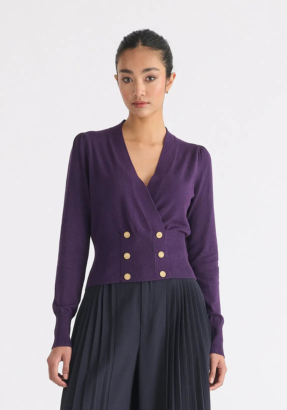 Long Sleeve Knitted Button Wrap Top Paisie