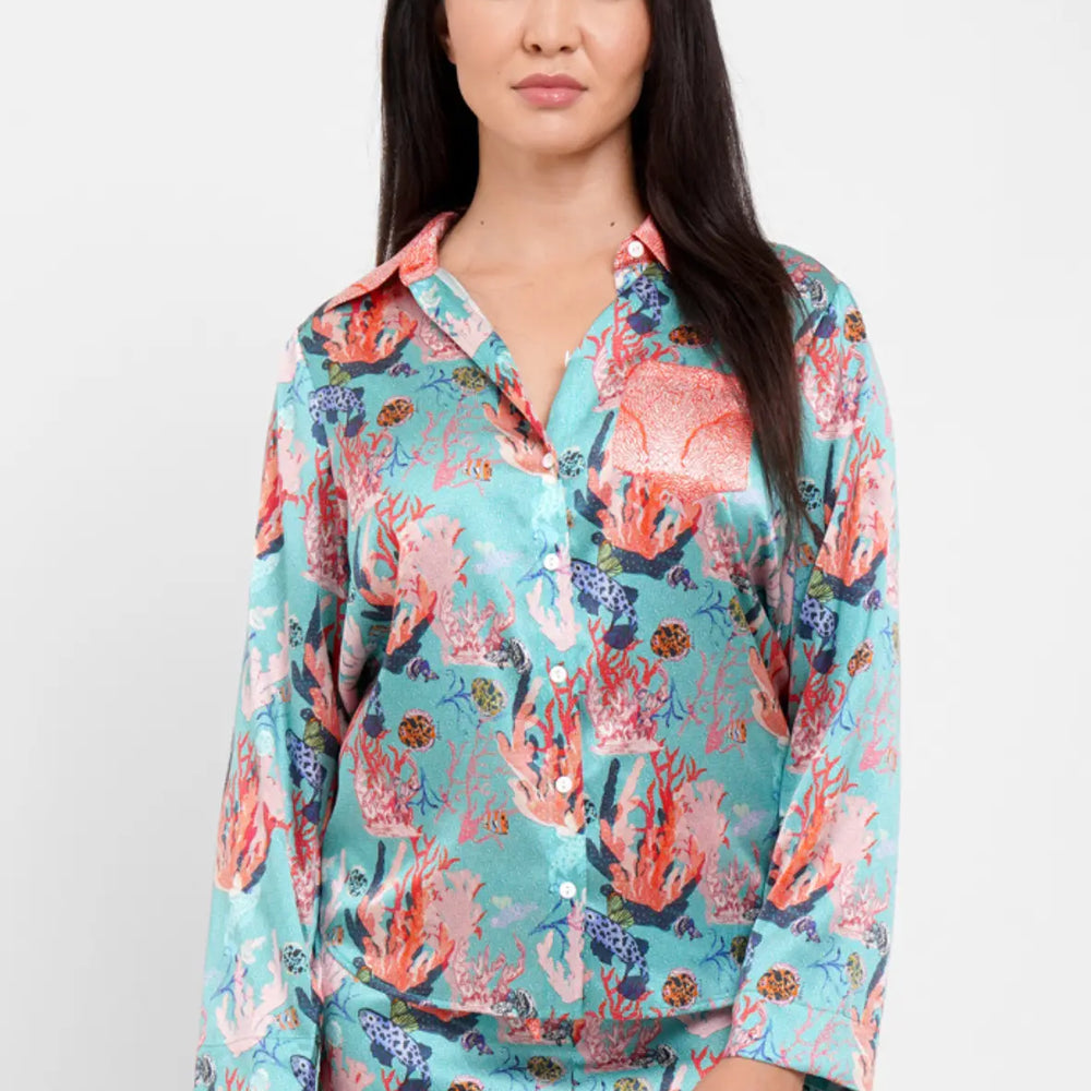 Long Sleeve PJ Top / "Underwater Coral" Jessica Russell Flint