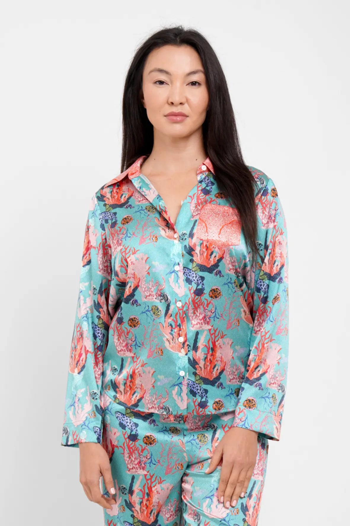 Long Sleeve PJ Top / "Underwater Coral" Jessica Russell Flint