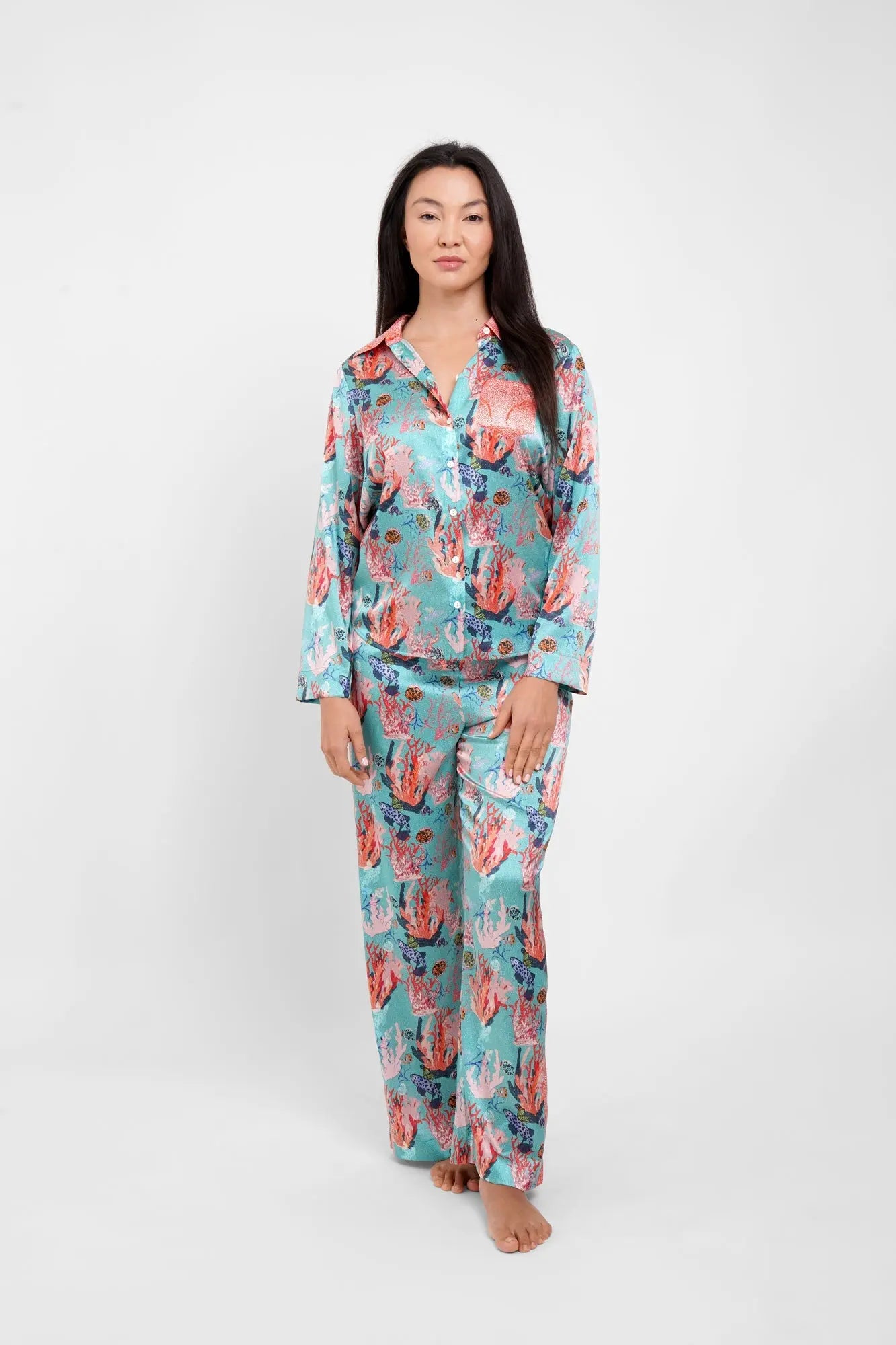 Long Sleeve PJ Top / "Underwater Coral" Jessica Russell Flint