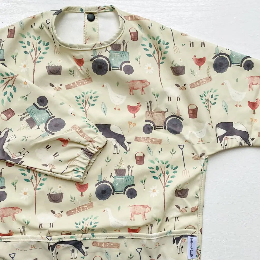 Long Sleeved Baby Bib - Farm Yard Print Bobbin and Bumble