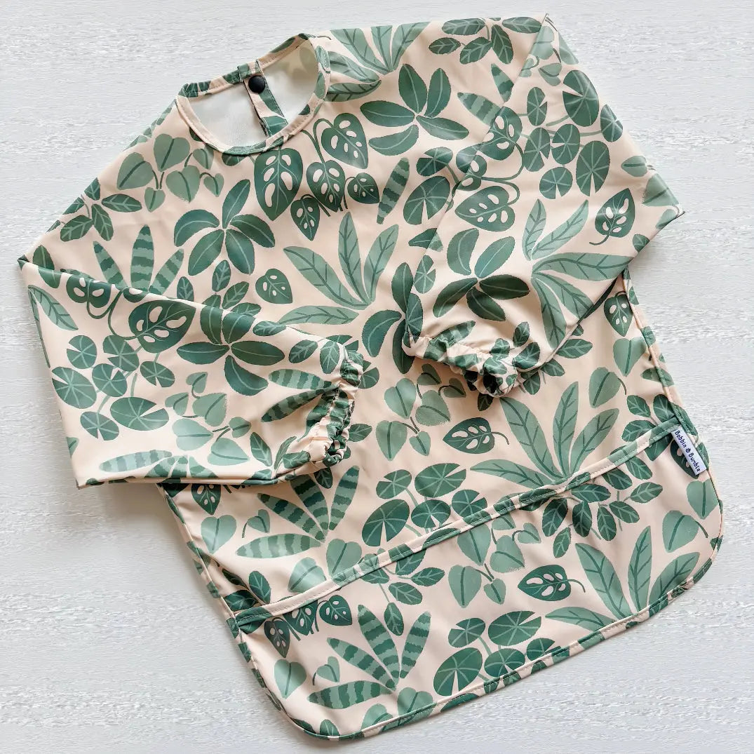 Long Sleeved Baby Bib - Houseplant Haven Bobbin and Bumble