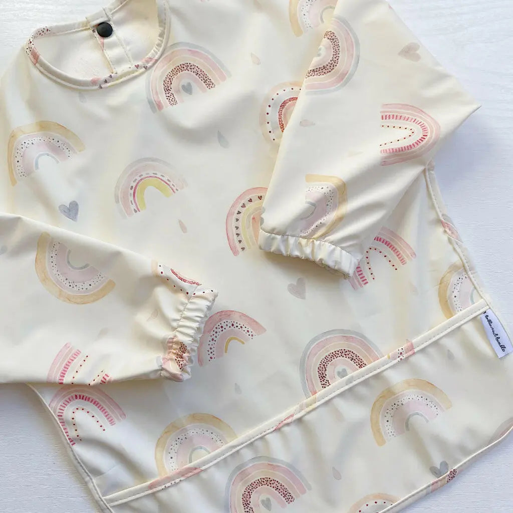 Long Sleeved Baby Bib - Rainbow print Bobbin and Bumble