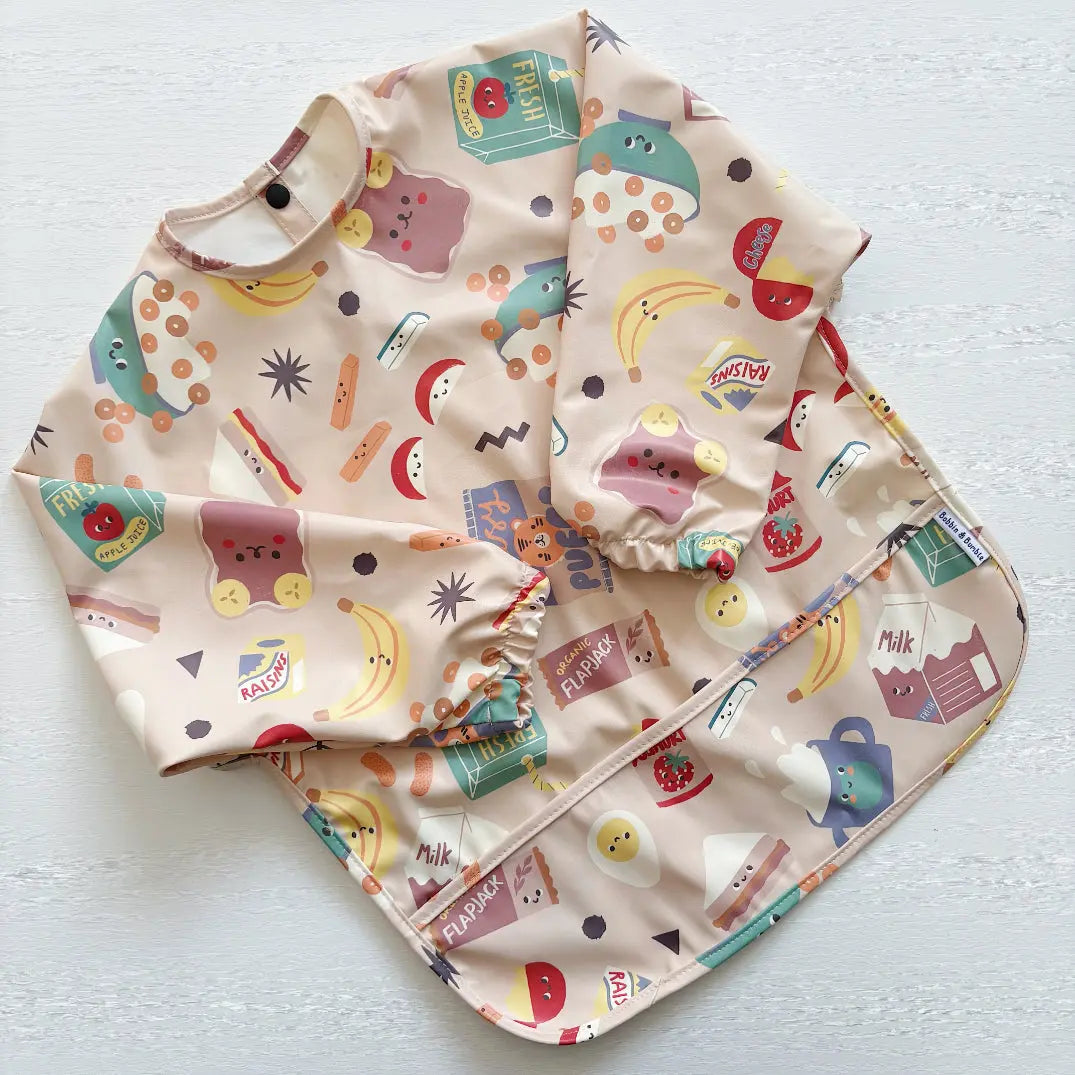 Long Sleeved Baby Bib - Snack Time Bobbin and Bumble