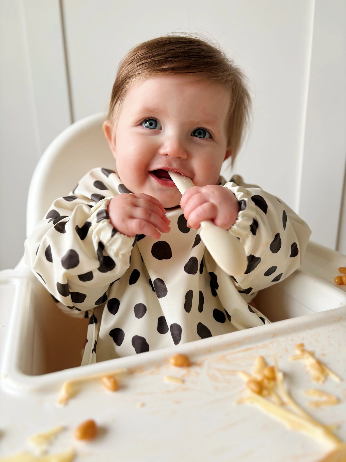 Long Sleeved Baby Bib - Spotty print Bobbin and Bumble