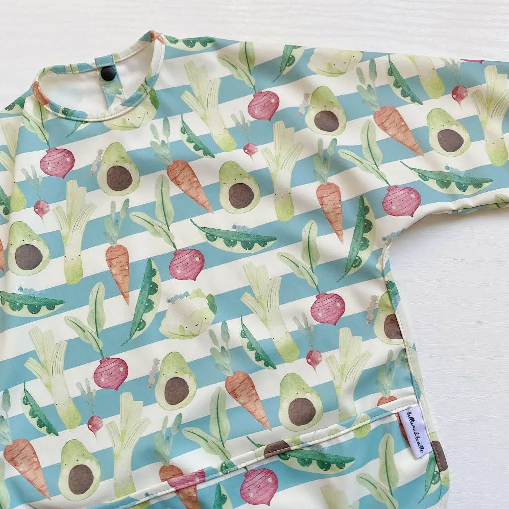 Long Sleeved Bib - Vegetable Garden Bobbin and Bumble