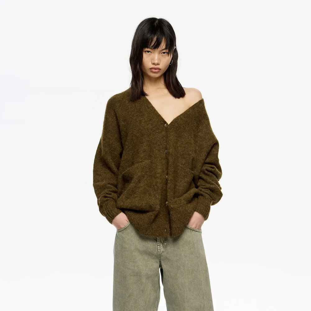 Long khaki alpaca cardigan Bimba y Lola UK