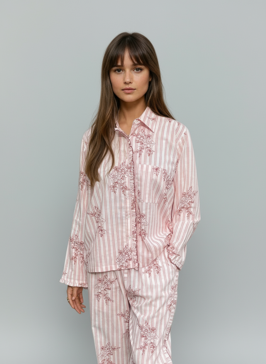 New! Victoria Long Sleeve Set, Organic Cotton – Vintage Pink Stripe & Rose AMOKA DALO