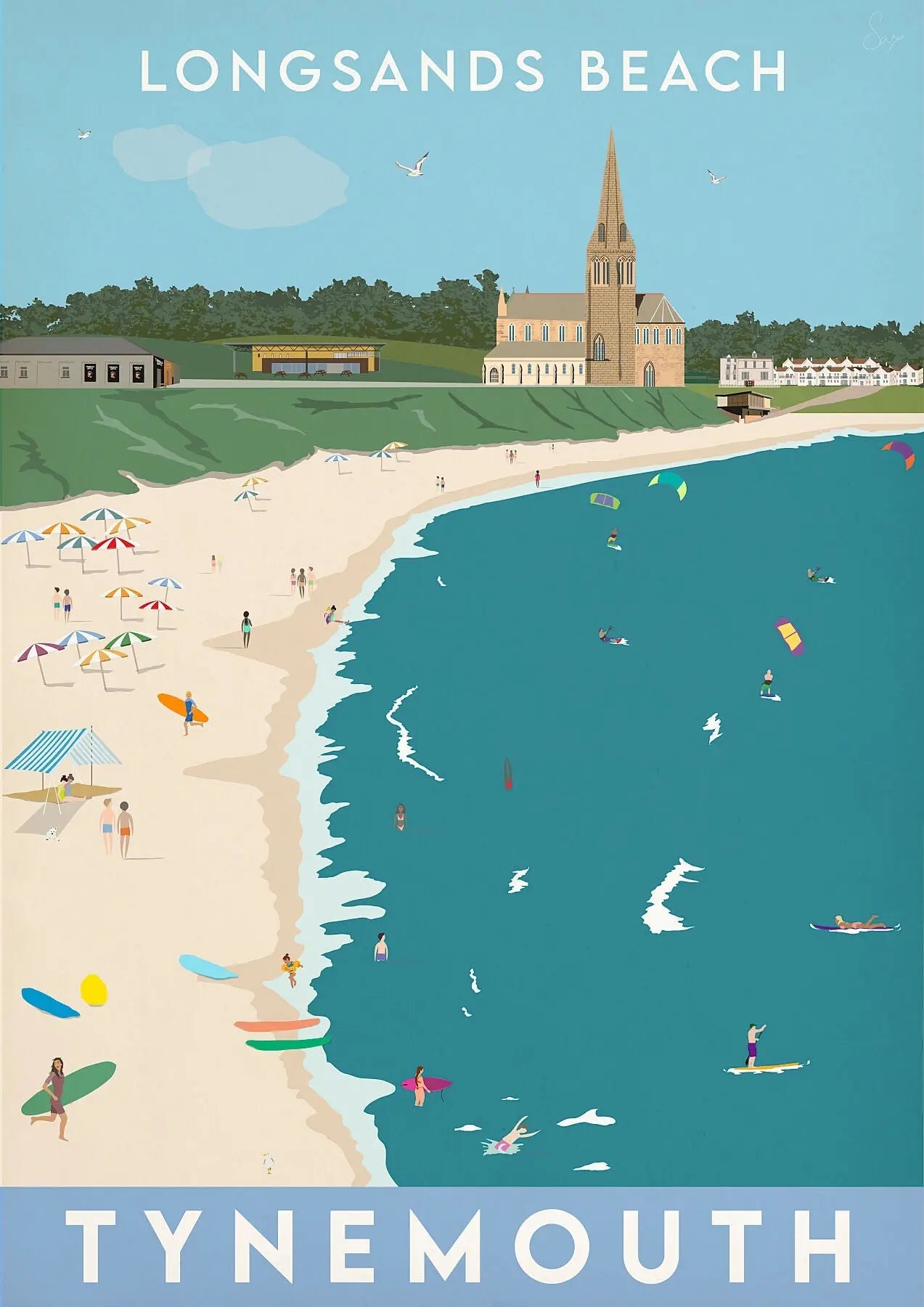Longsands Beach, Tynemouth Travel art by SAX Doodle