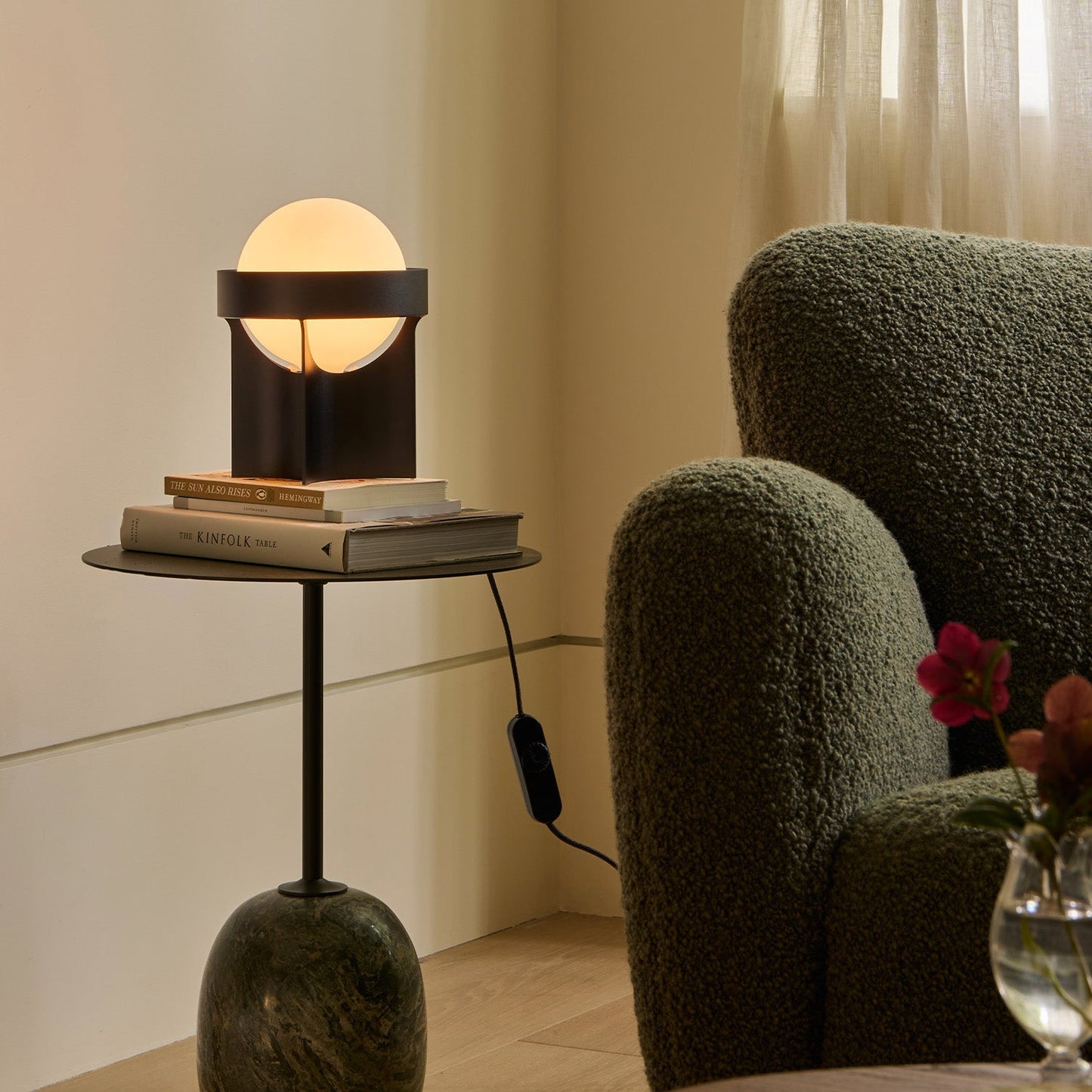 Loop Table Lamp in Dark Grey + Sphere IV Tala