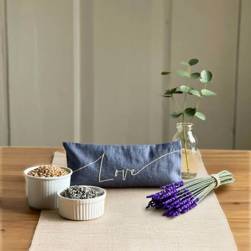 Love Embroidered Linen and Lavender Eye Pillow The Norfolk Eye Pillow Company