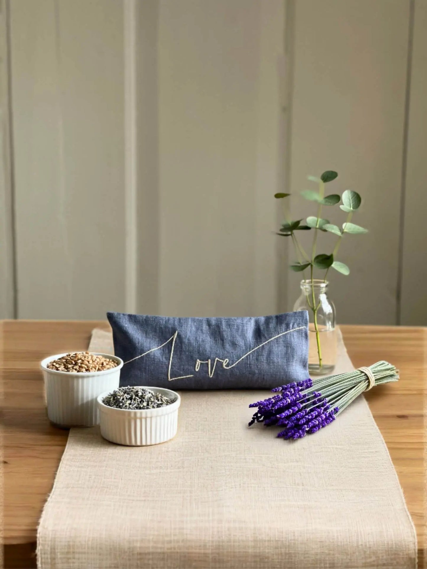 Love Embroidered Linen and Lavender Eye Pillow The Norfolk Eye Pillow Company