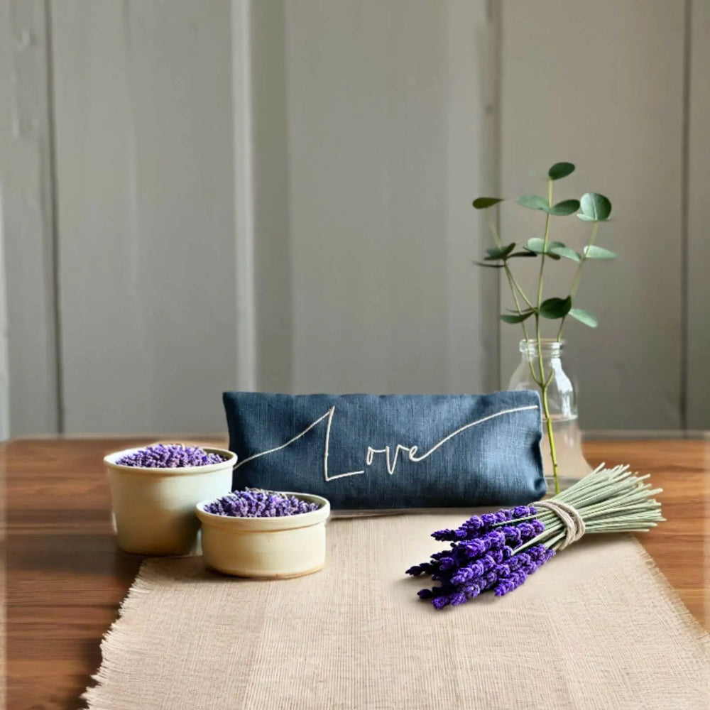 Love Embroidered Linen and Lavender Eye Pillow The Norfolk Eye Pillow Company