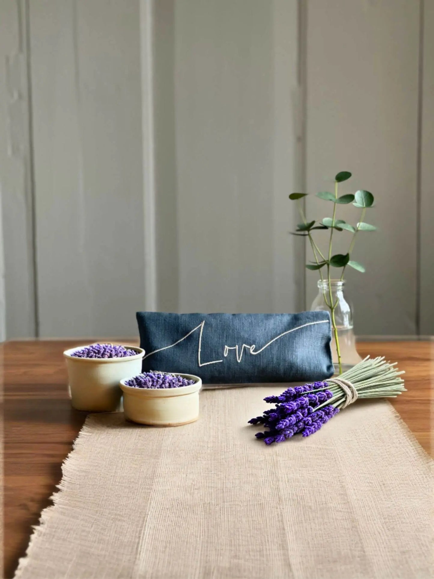 Love Embroidered Linen and Lavender Eye Pillow The Norfolk Eye Pillow Company