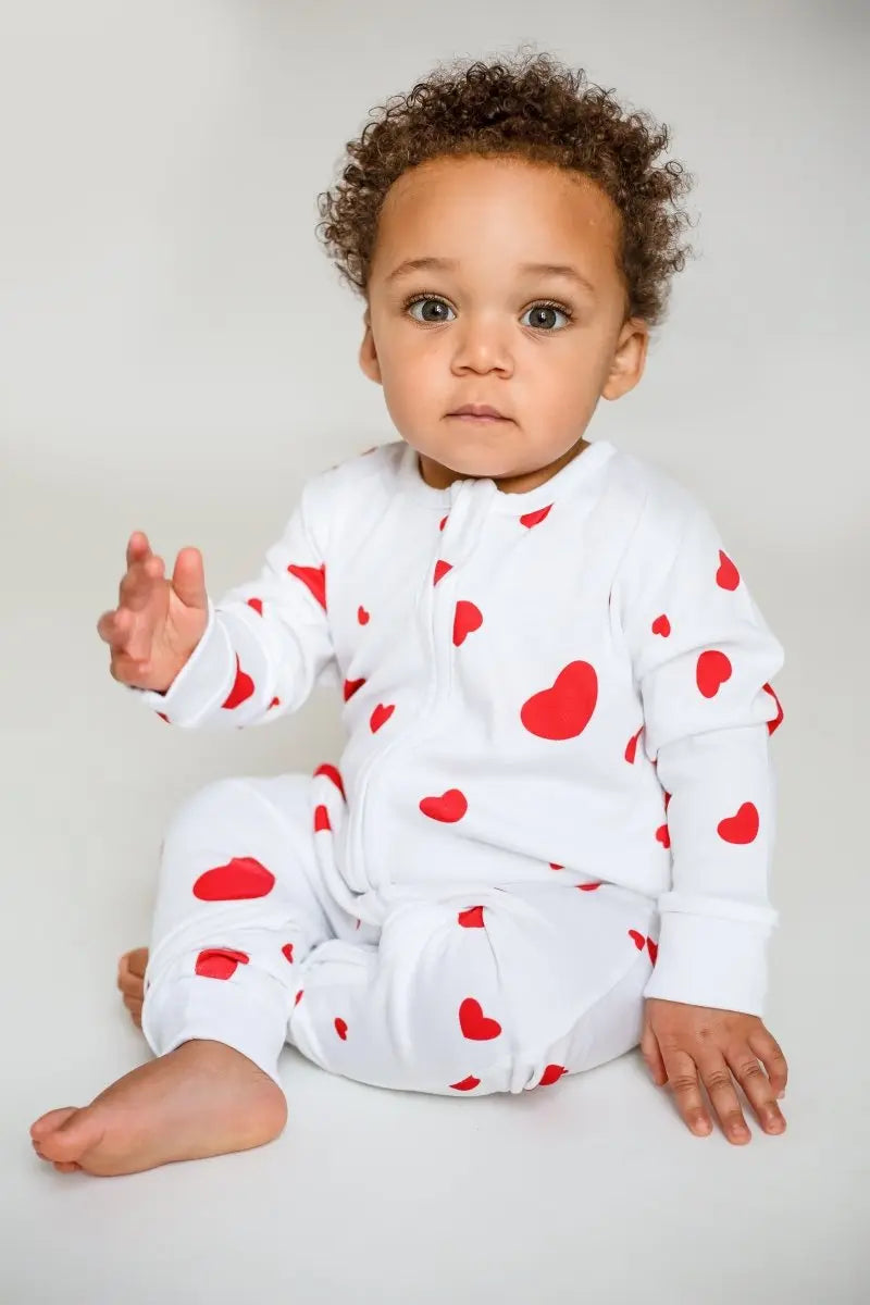 Love Heart Bamboo & Organic Cotton Zip Sleepsuit One Piece Cozy Crew Club