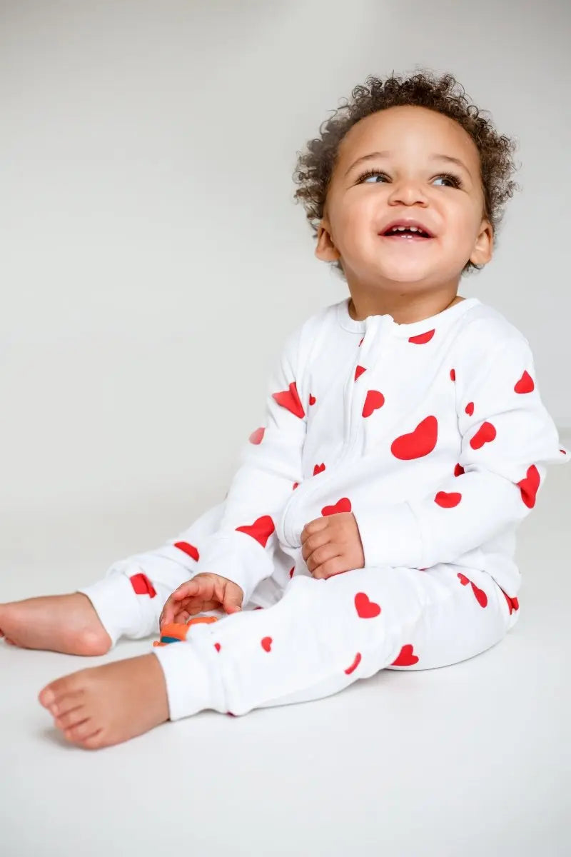 Love Heart Bamboo & Organic Cotton Zip Sleepsuit One Piece Cozy Crew Club