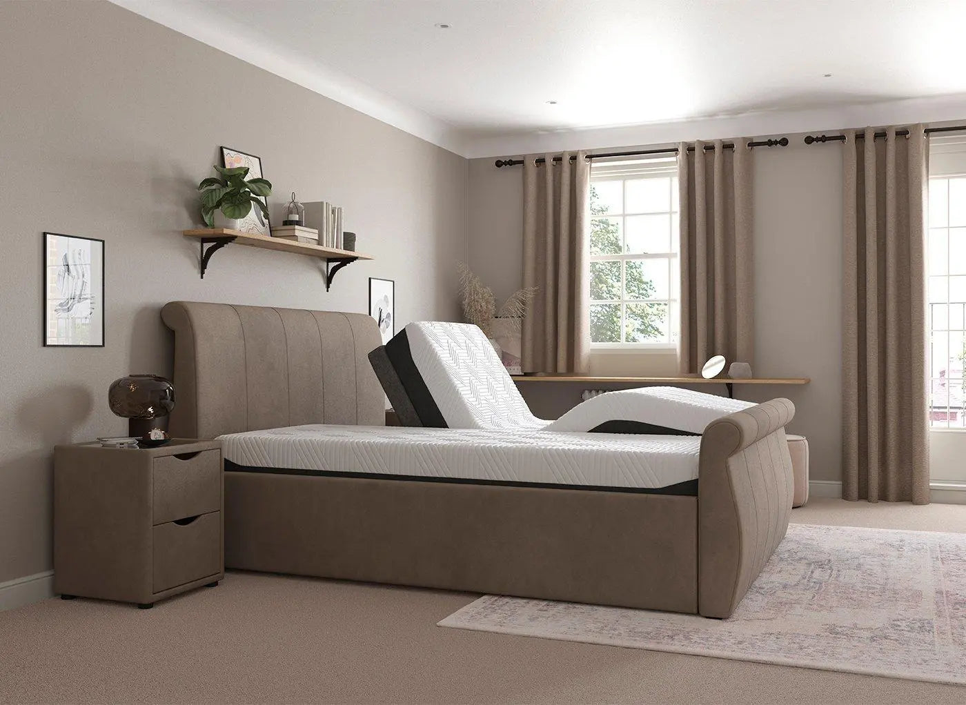 Lucia Sleepmotion 200 u&i Adjustable Upholstered Bed Frame - Beige Dreams