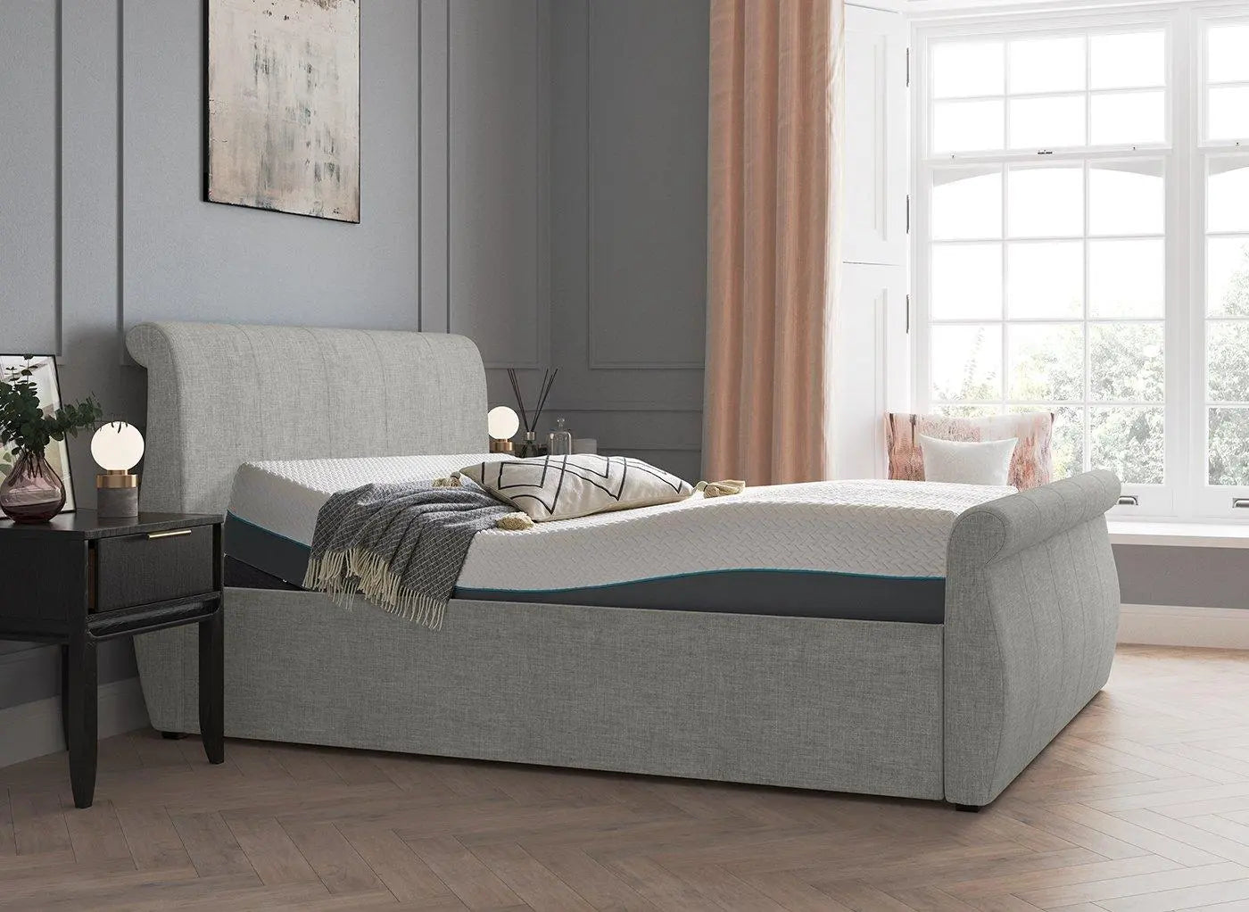 Lucia Sleepmotion Adjustable Upholstered Bed Frame - Silver Dreams