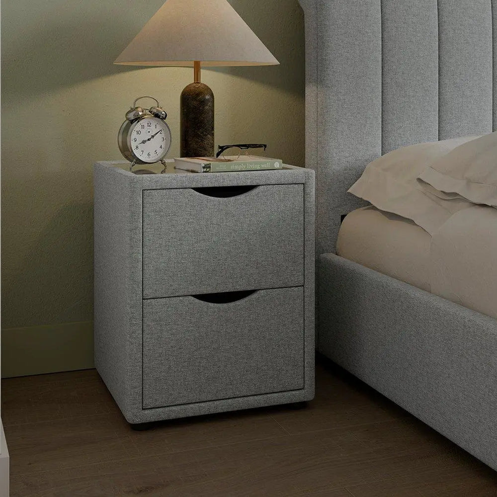 Lucia / Wilson / Sandy Upholstered Bedside Table - Grey Dreams