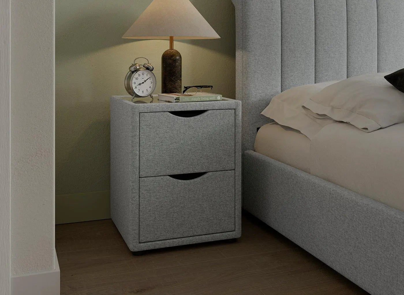 Lucia / Wilson / Sandy Upholstered Bedside Table - Grey Dreams