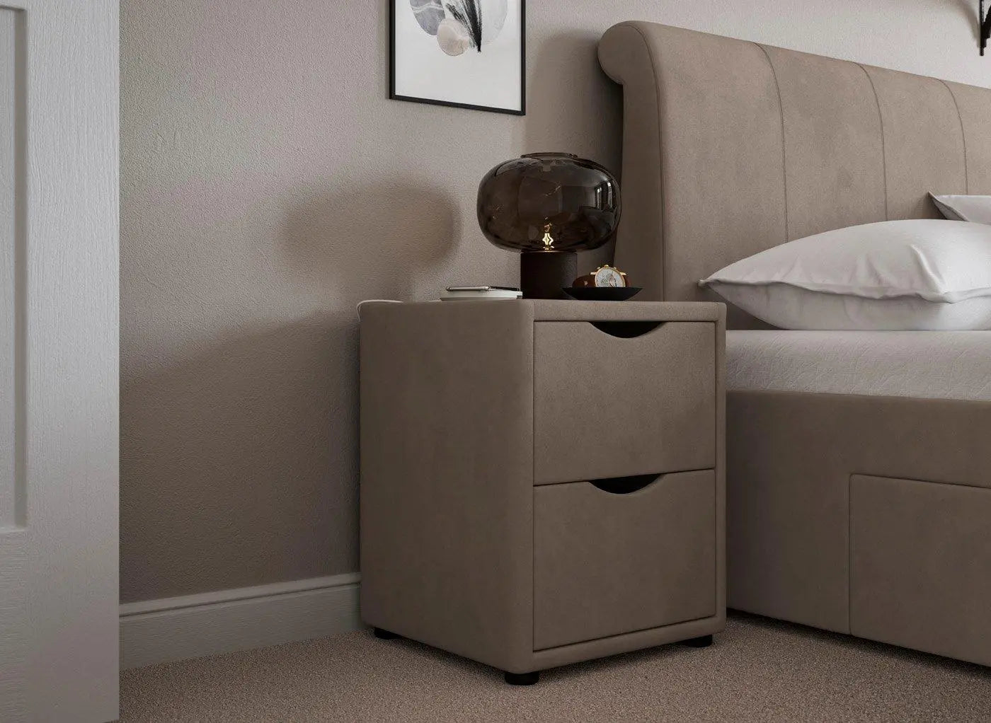 Lucia / Wilson Upholstered Bedside Table - Beige Dreams