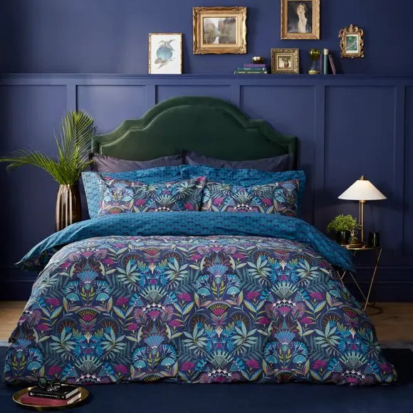 Lucille Navy Duvet Cover and Pillowcase Set Dunelm